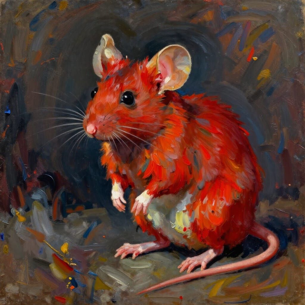 Crimson Mouse in Dramatic Oil Painting Style