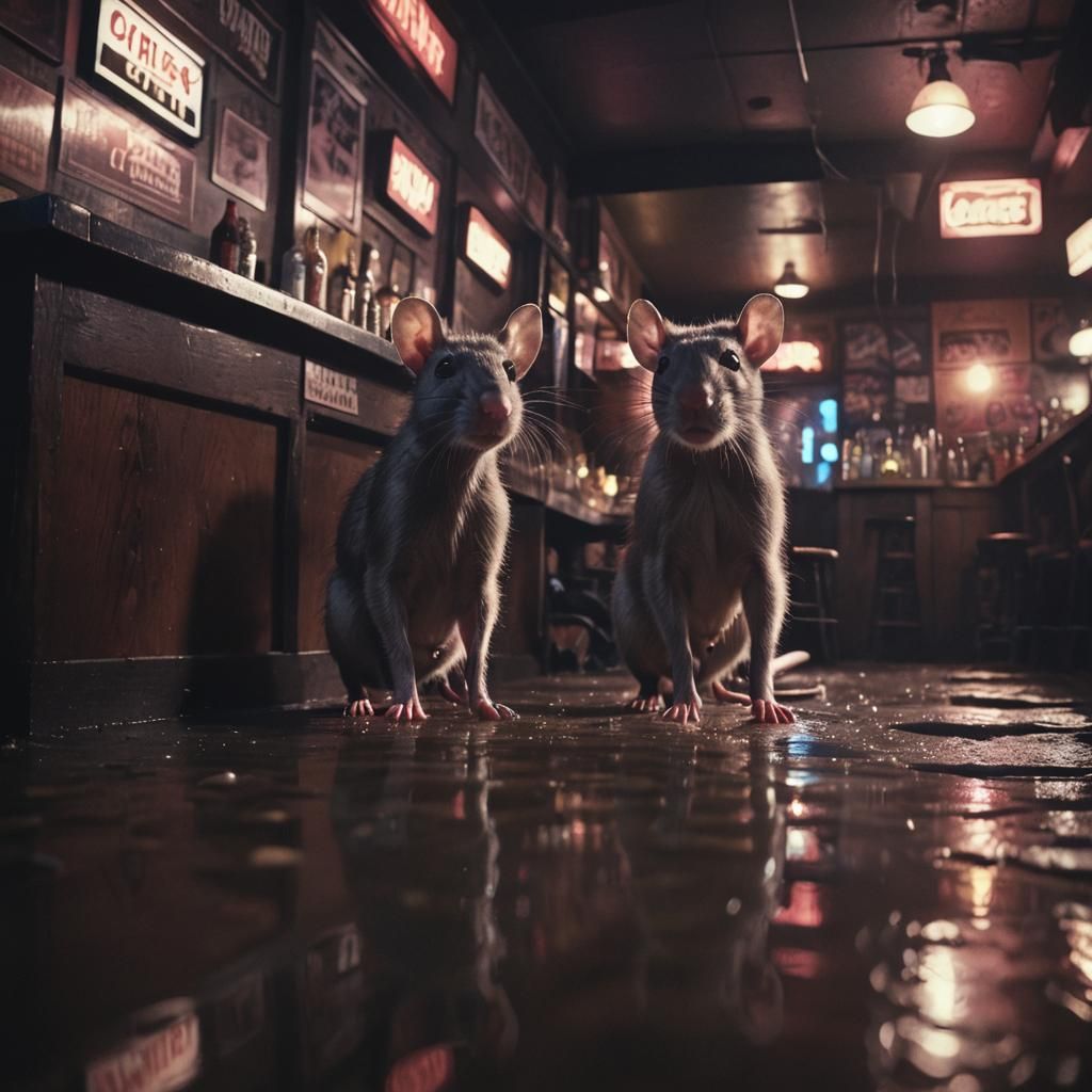 Gumshoe Rats Infiltrate a Rainy Night Dive