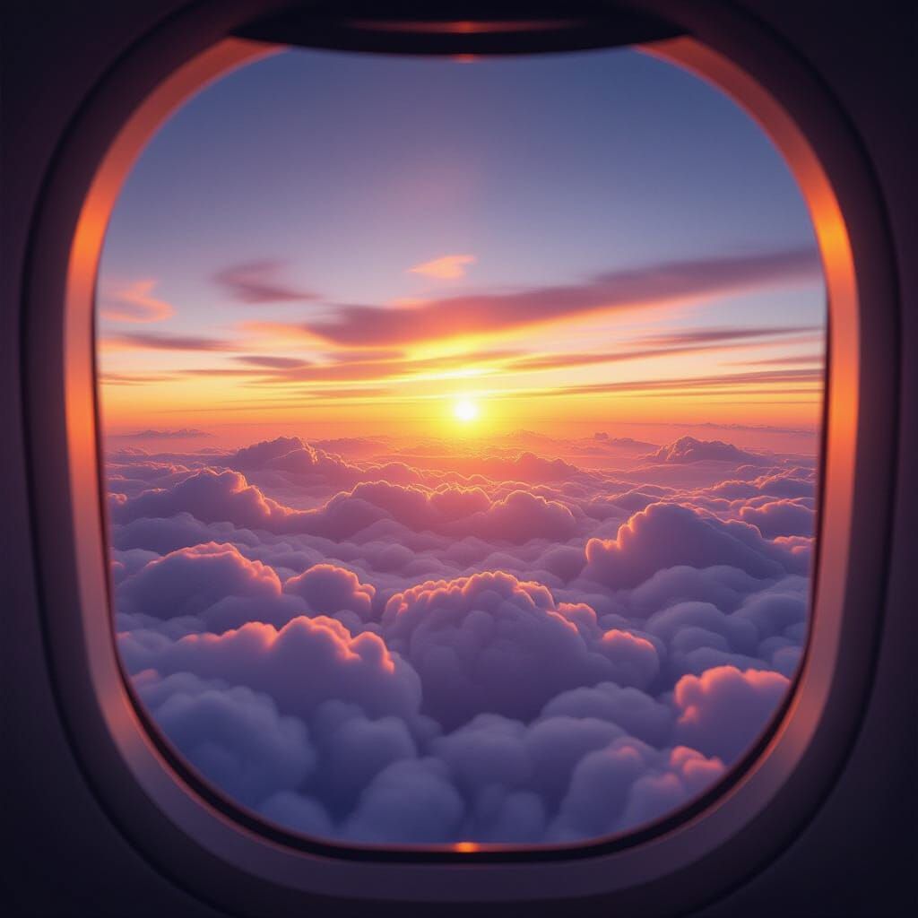 Airplane Window View of Sunset Clouds