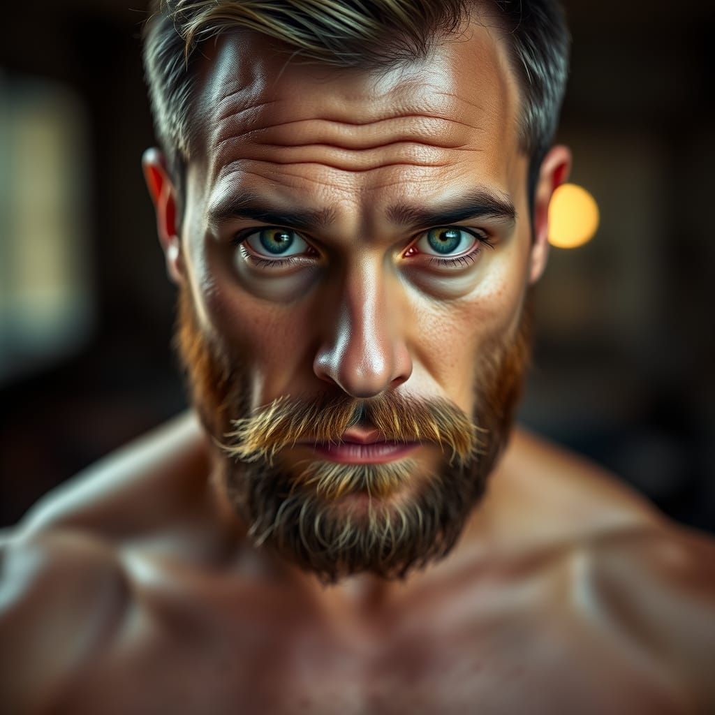 Intense Portrait of a Man with Green Eyes
