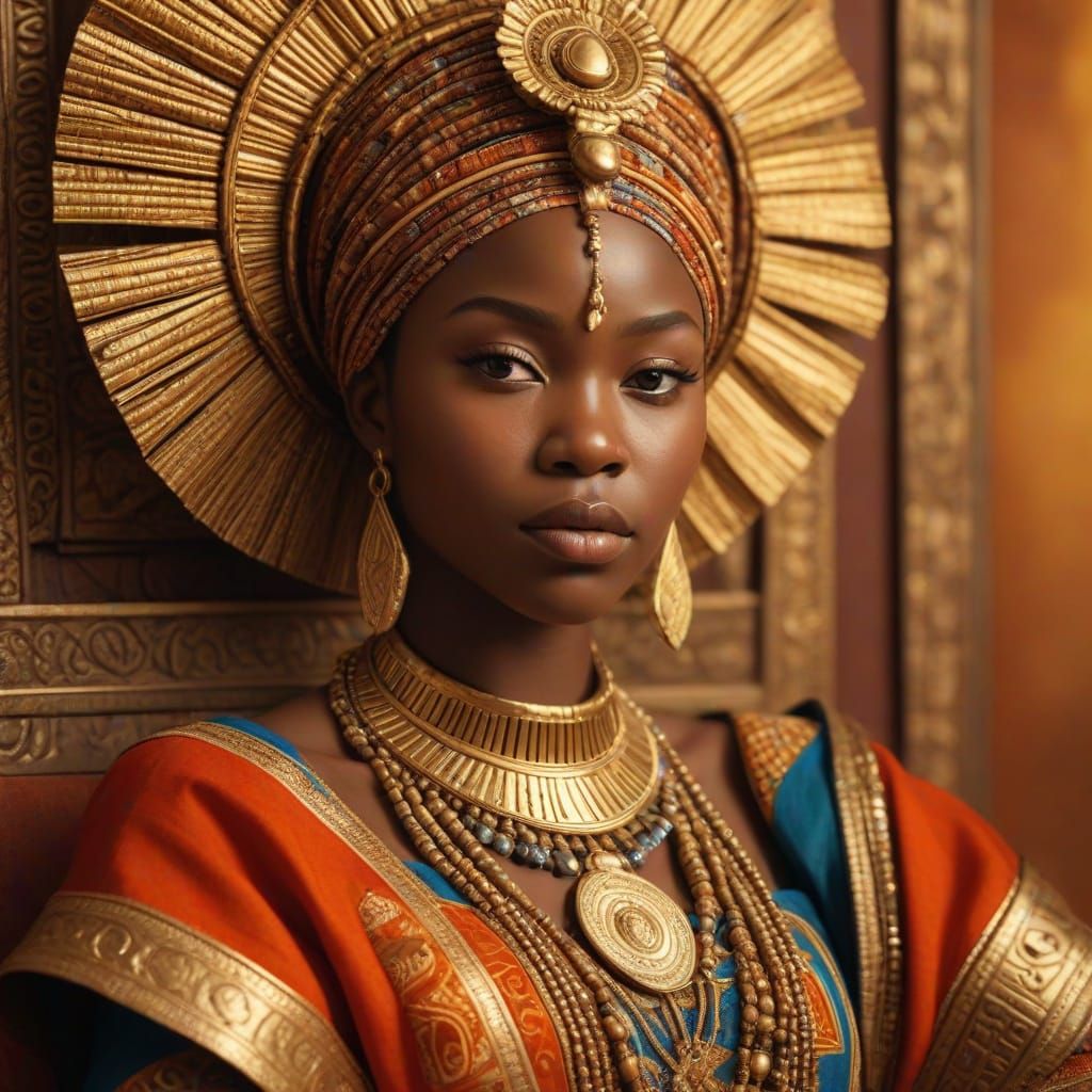 Vibrant Portrait of African Queen in Traditional Art Style