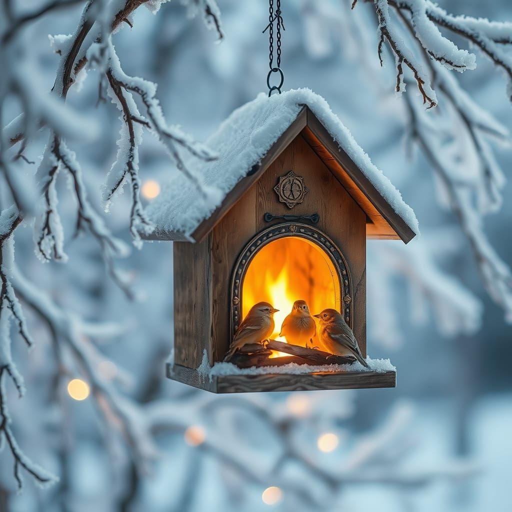 Winter Birdhouse with Hearth, Ethereal Light
