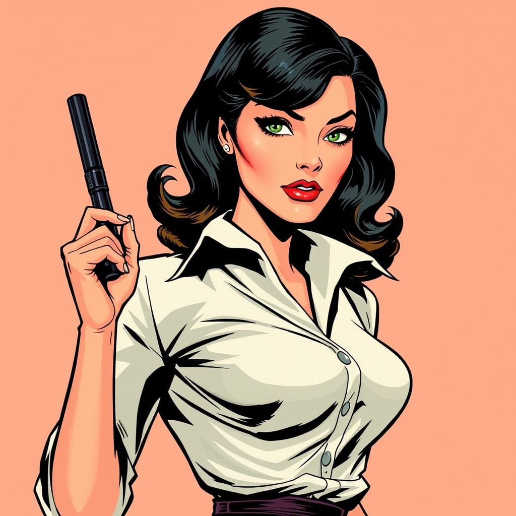 1950s Italian-American Female Detective in Comic Book Style