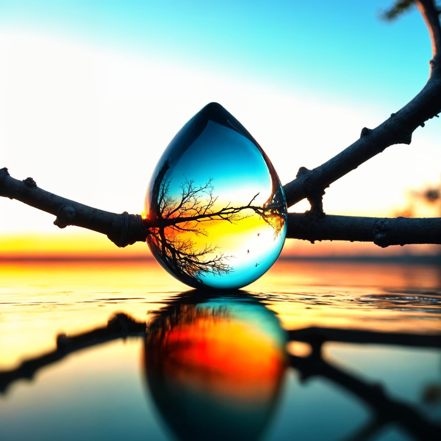 Orange and Teal Sunset Reflection on Calm Waters