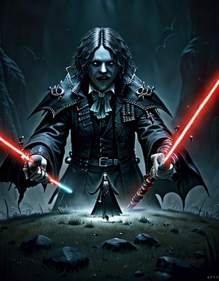 Vampire Bard with Lightsabers: 3D Cinematic Render