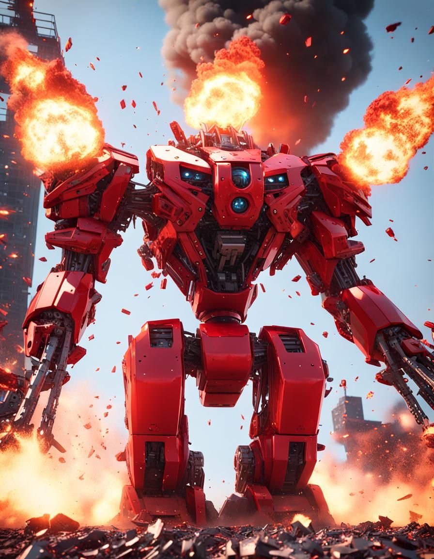 Giant Robot Explosion in Sci-Fi Cinematic Style