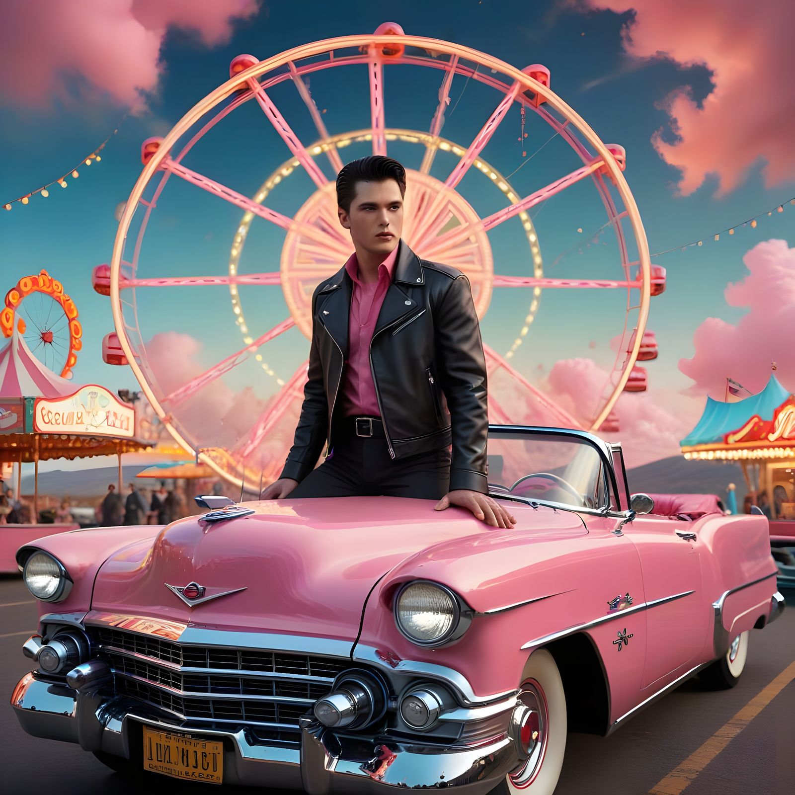 Youthful Elvis Cruises into Whimsical 1950s Carnival Scene