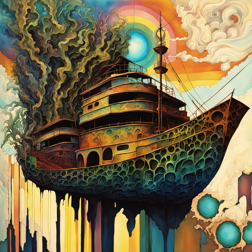 Exquisitely Beautiful Oil Ship in a Vibrant, Post-Modernist ...