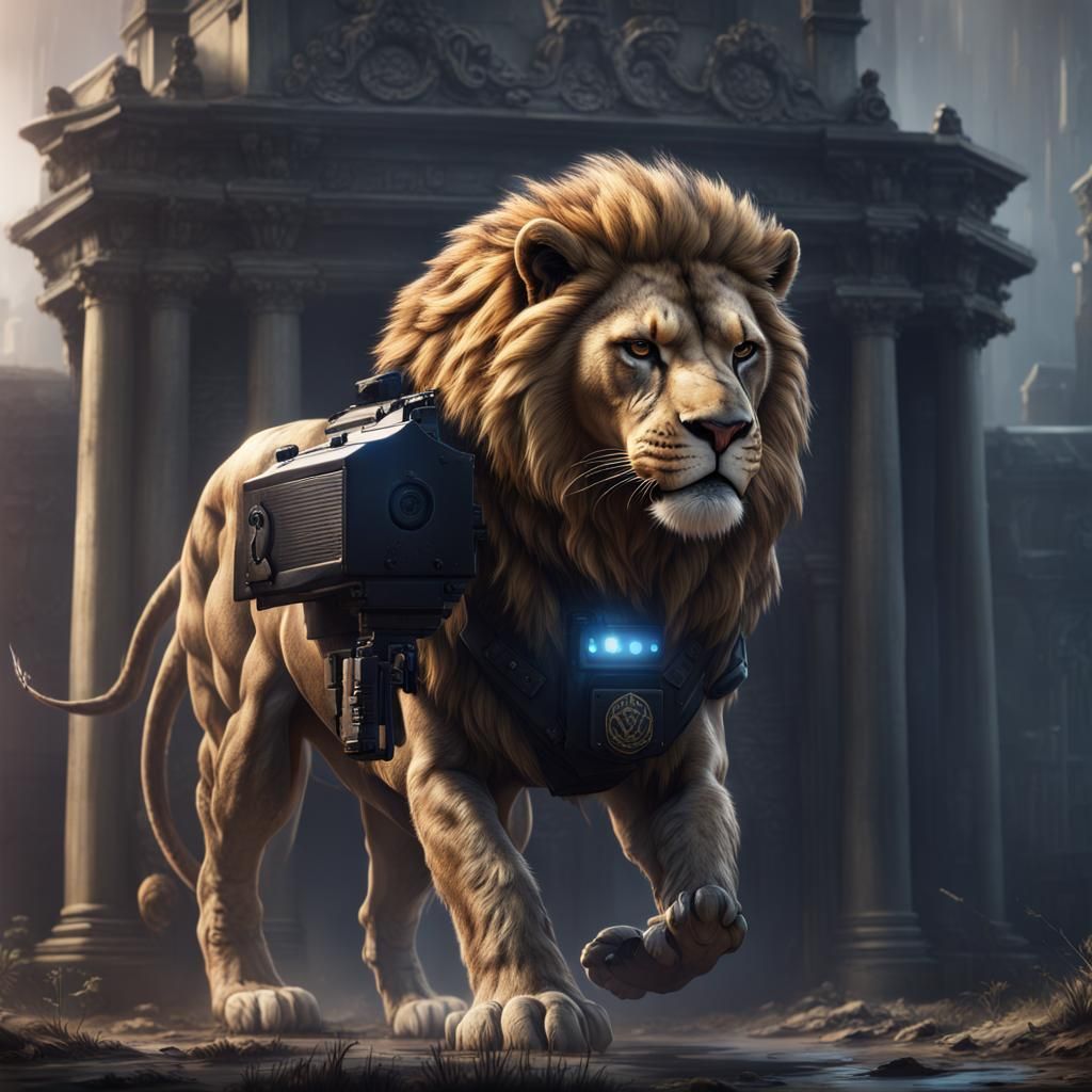 Police Lion with Missile Gun, Detailed Matte Painting