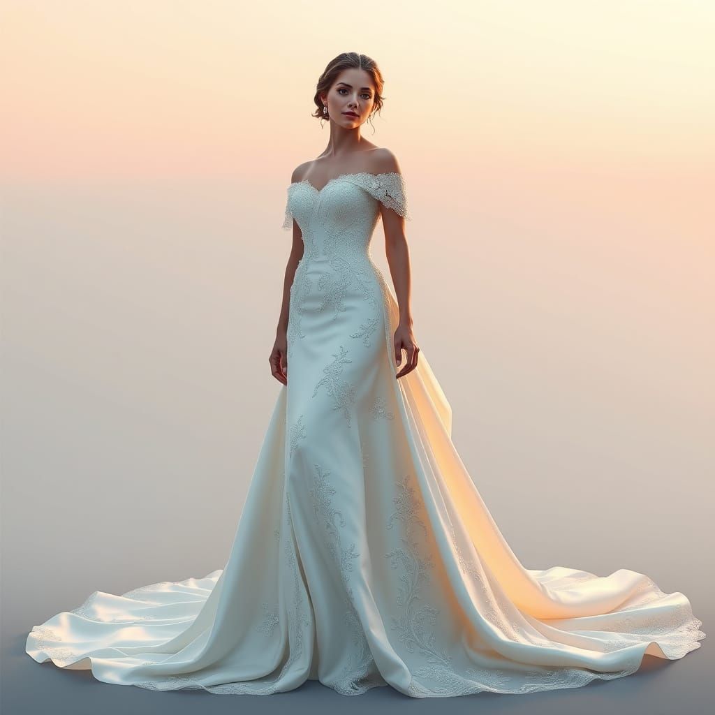 Woman in Magnolia and White Satin Wedding Gown