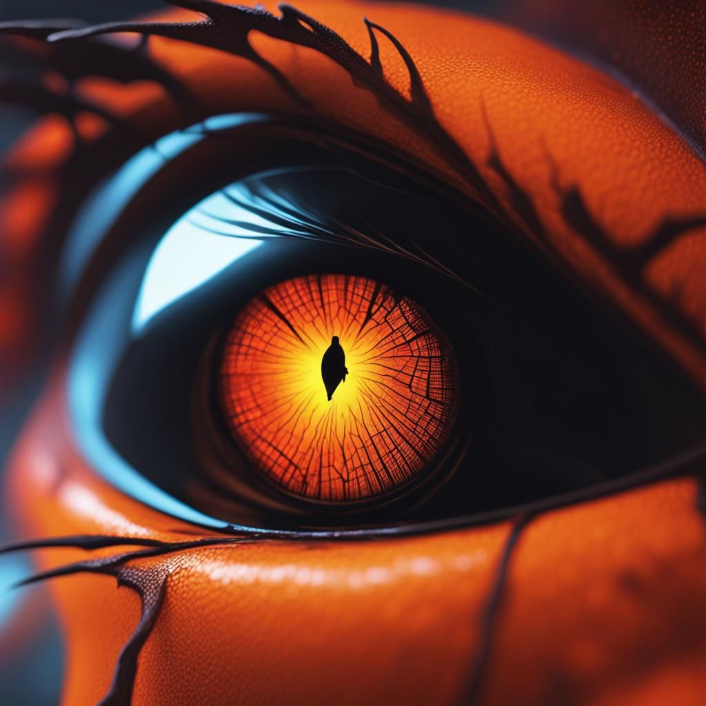 Miniature Bat Silhouette in Neon Eye: Macro Shot