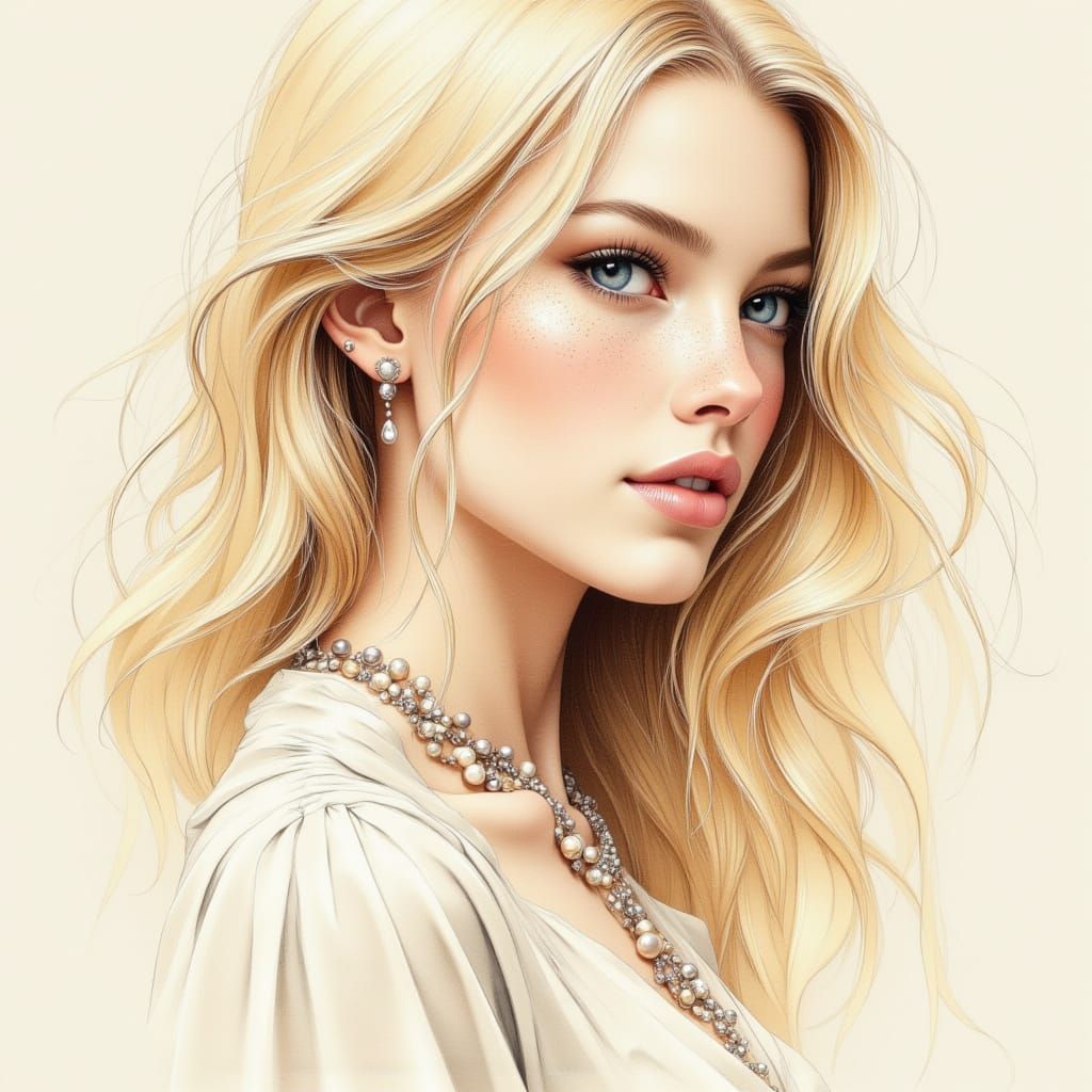 Beautiful Woman Portrait in Soft Pastel Watercolor Style