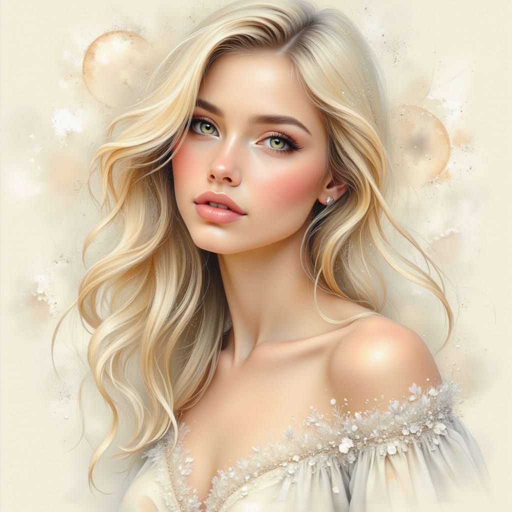 Extremely Beautiful Woman Portrait with Long Blonde Hair