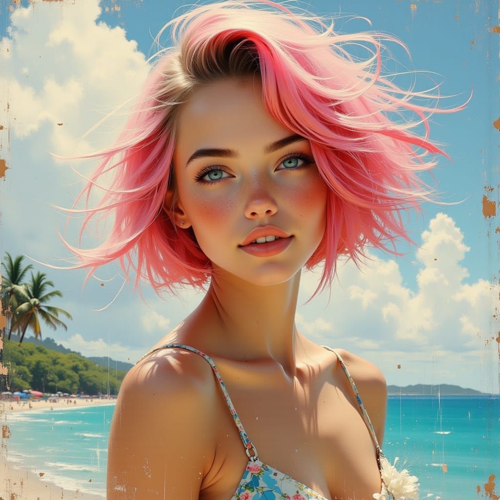 Dynamic Portrait of a Painter with Unique Pink Hair