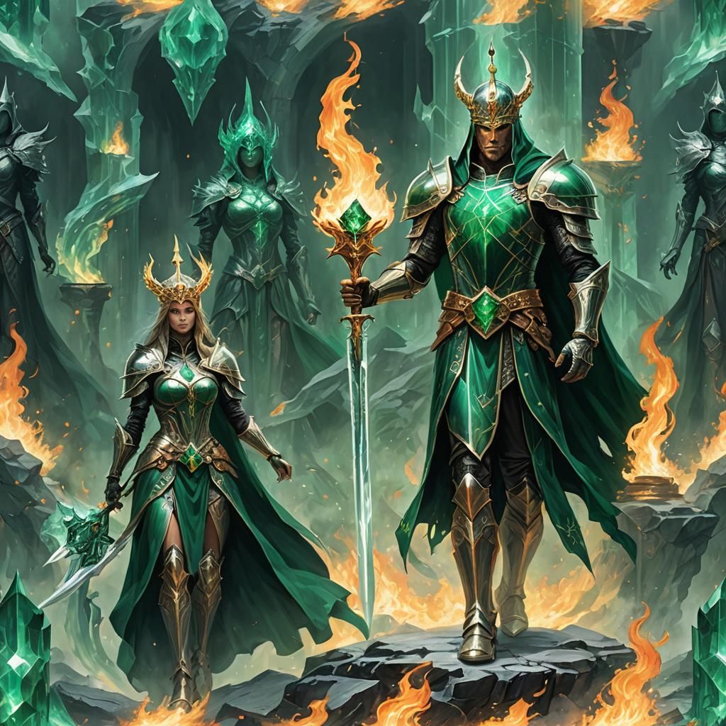 Emerald Knight and Flame Goddess in Shadow Realm