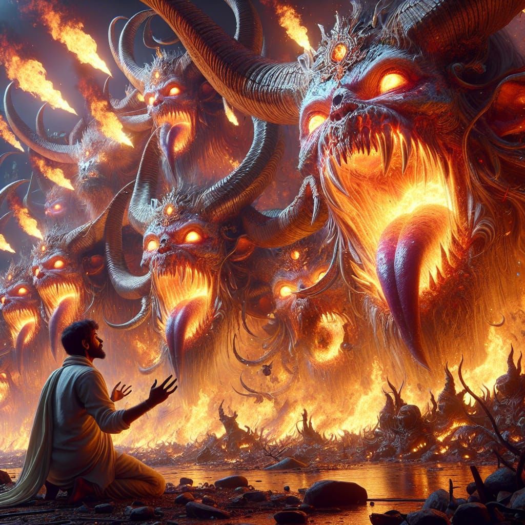Apocalyptic Vision: Arjun Surrounded by Fiery Specters