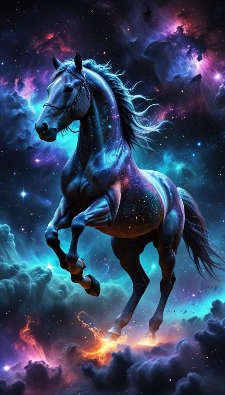 Galactic Stallion Soars Through Cosmic Vortex