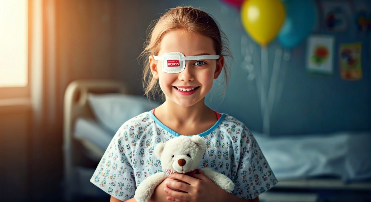 Girl with Teddy Bear in Hospital, Stylized Realism