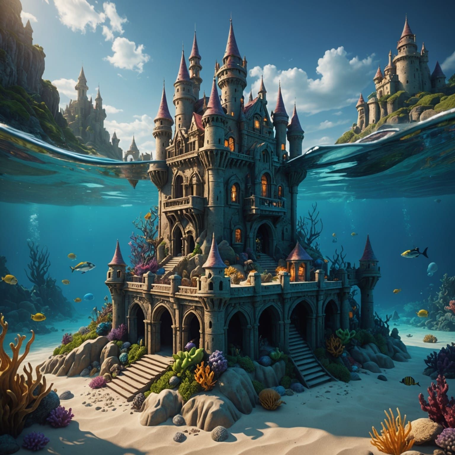 Ocean Sandcastle with Mermaids: Fantasy Concept Art