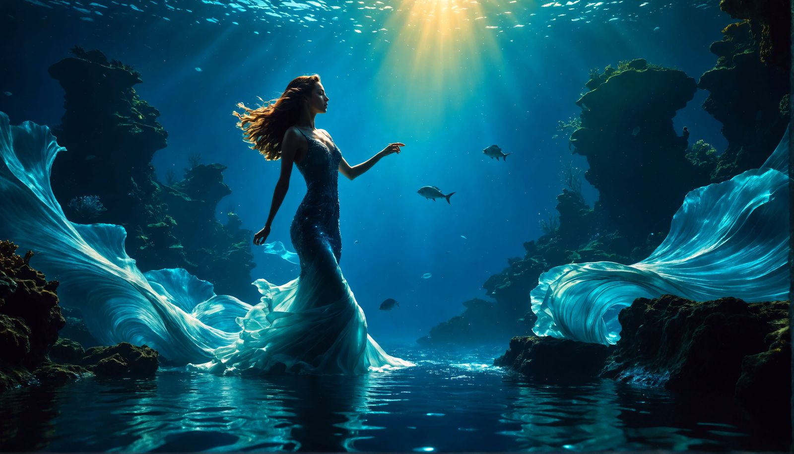 Surreal Underwater Scene in Glowing Colors