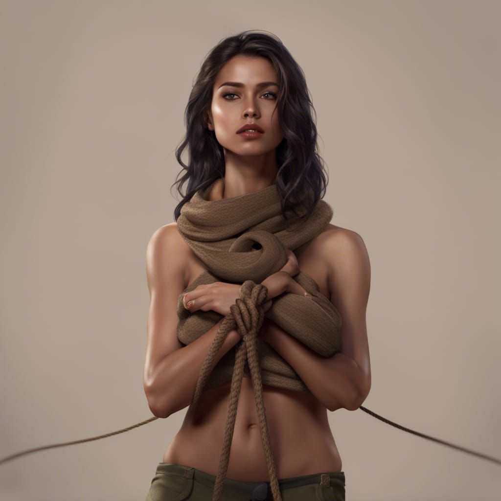 Bound Woman in Dungeon: Detailed Portrait