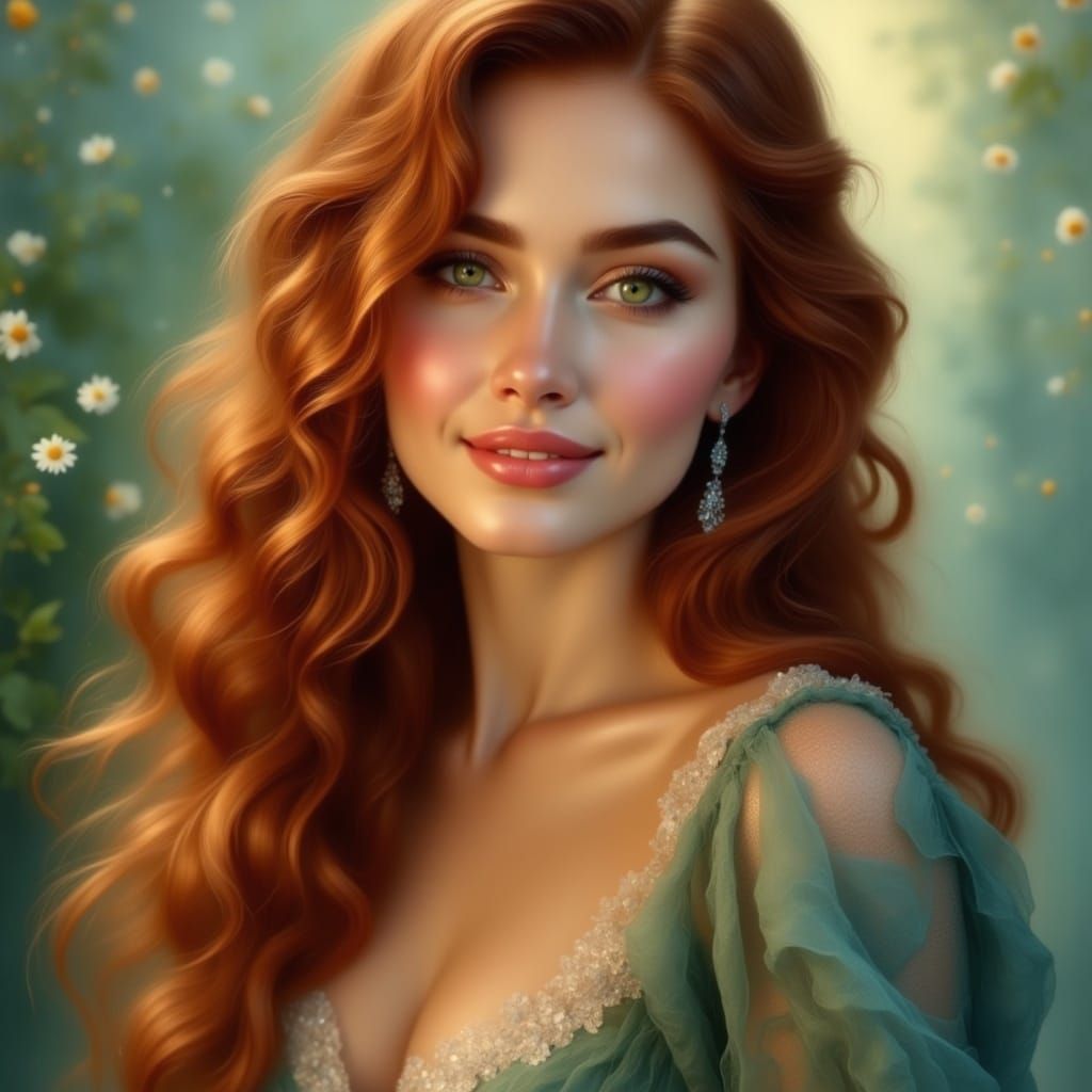Romantic Realism Portrait of a Soft-Featured Woman with Aubu...