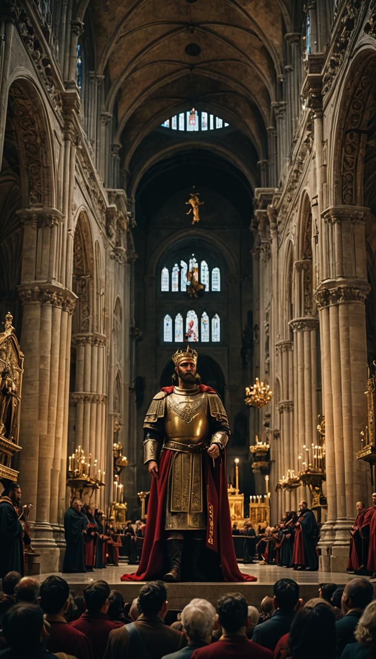 Roman King in Cathedral: Cinematic Film Still