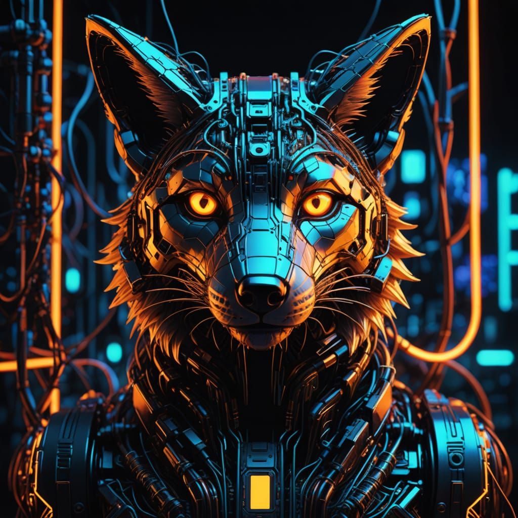 Cyberpunk Wire Fox with Glowing Circuits