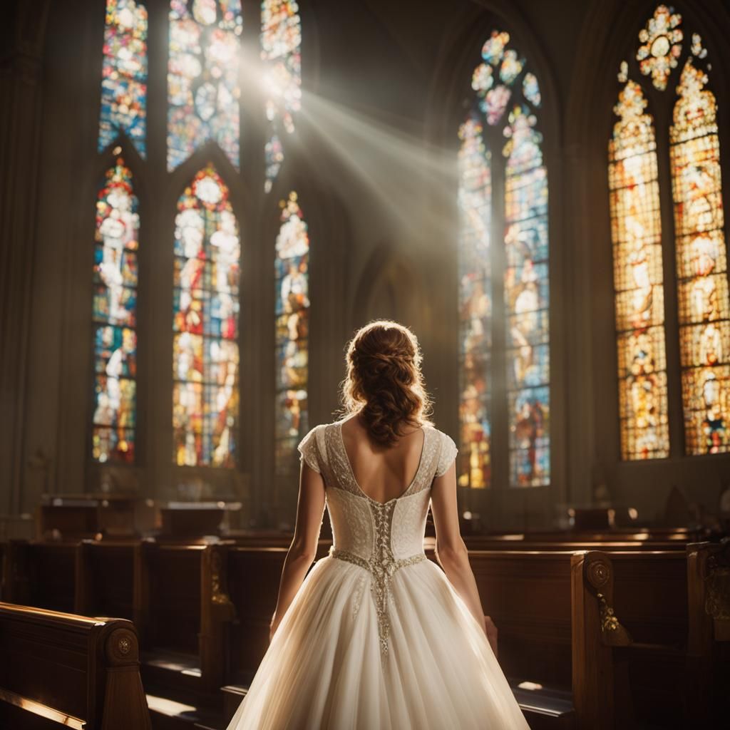 Cinematic Wedding Dress Lit by Golden Light