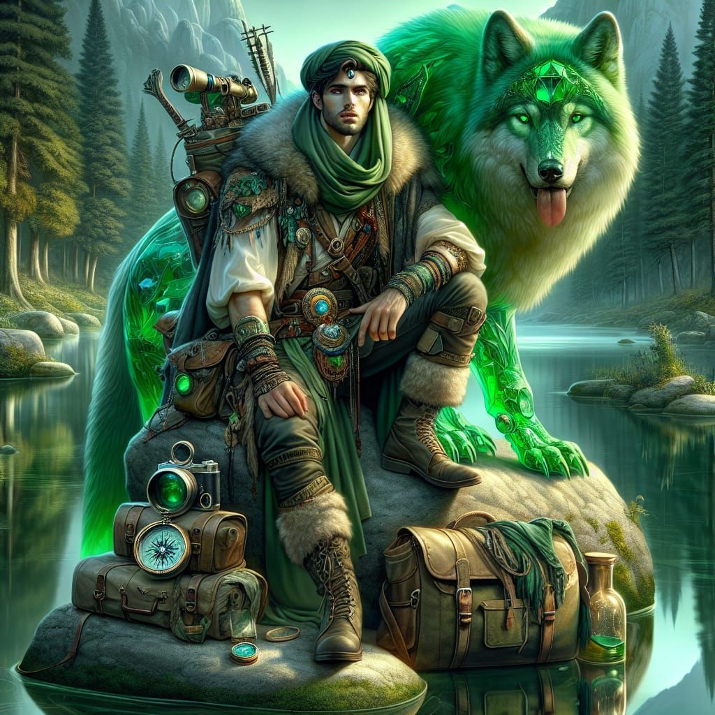 Explorer and Emerald Wolf Overlook Serene Lake