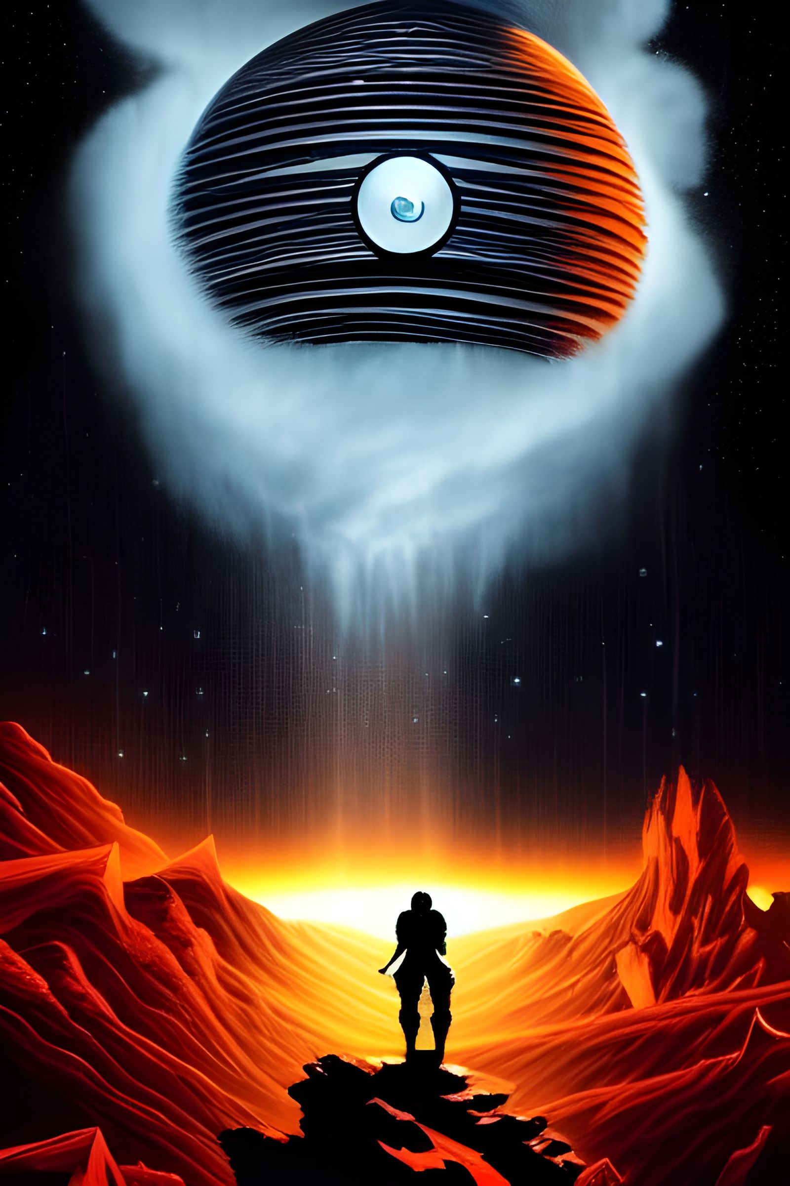 Lonely Space Knight Among Stars and Nebula