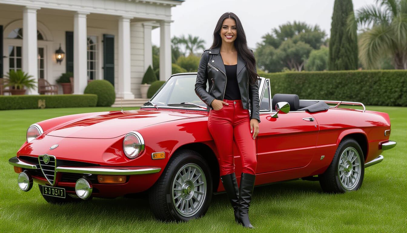 Beautiful Italian Woman with Classic Alfa Romeo