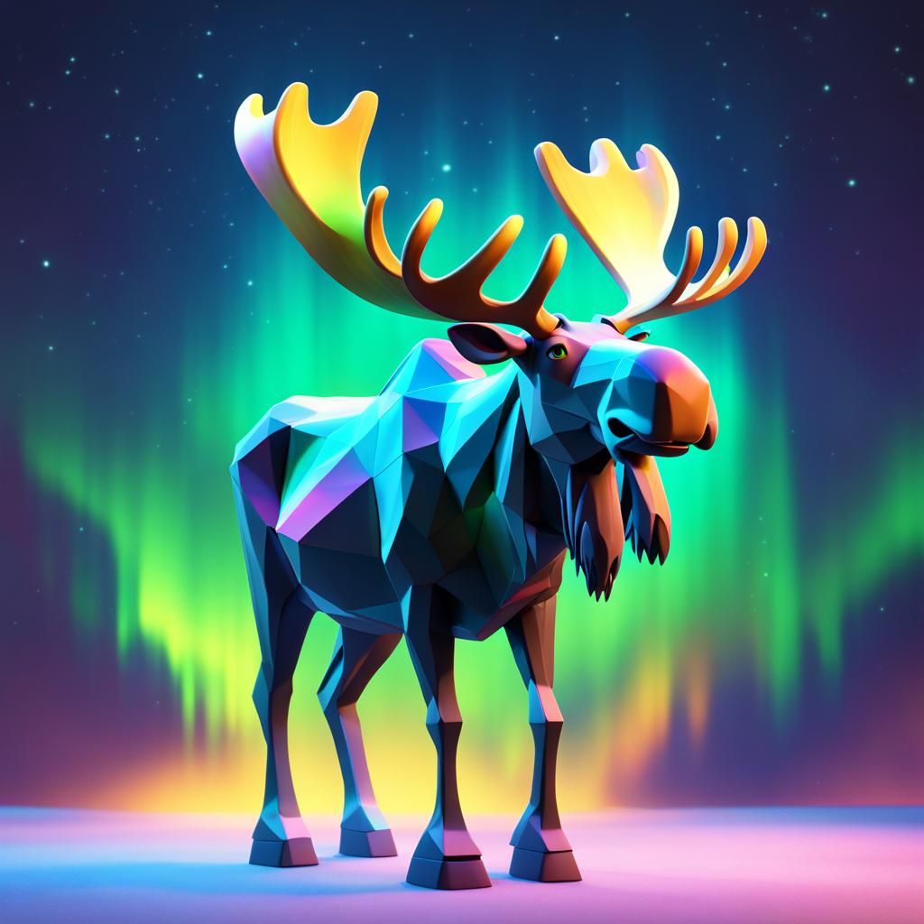 Aurora Borealis Moose: Pixar-Style 3D Digital Art