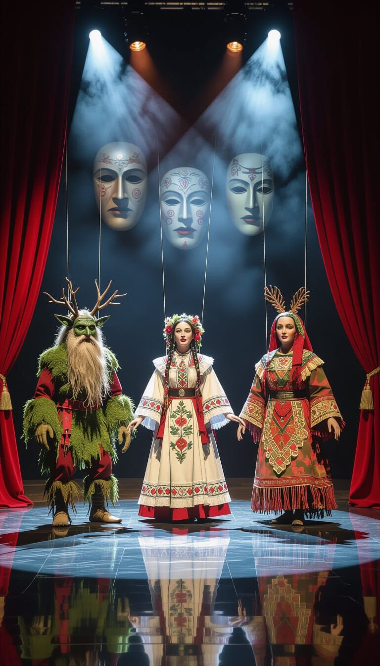 Surreal Slavic Mythology Stage in Gothic-Folk Style