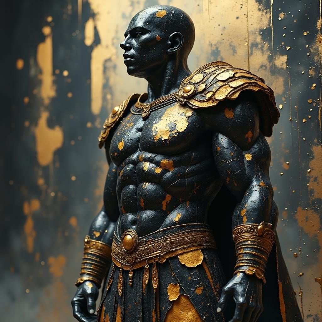 Colossal Gladiator Statue with Gold Kintsugi