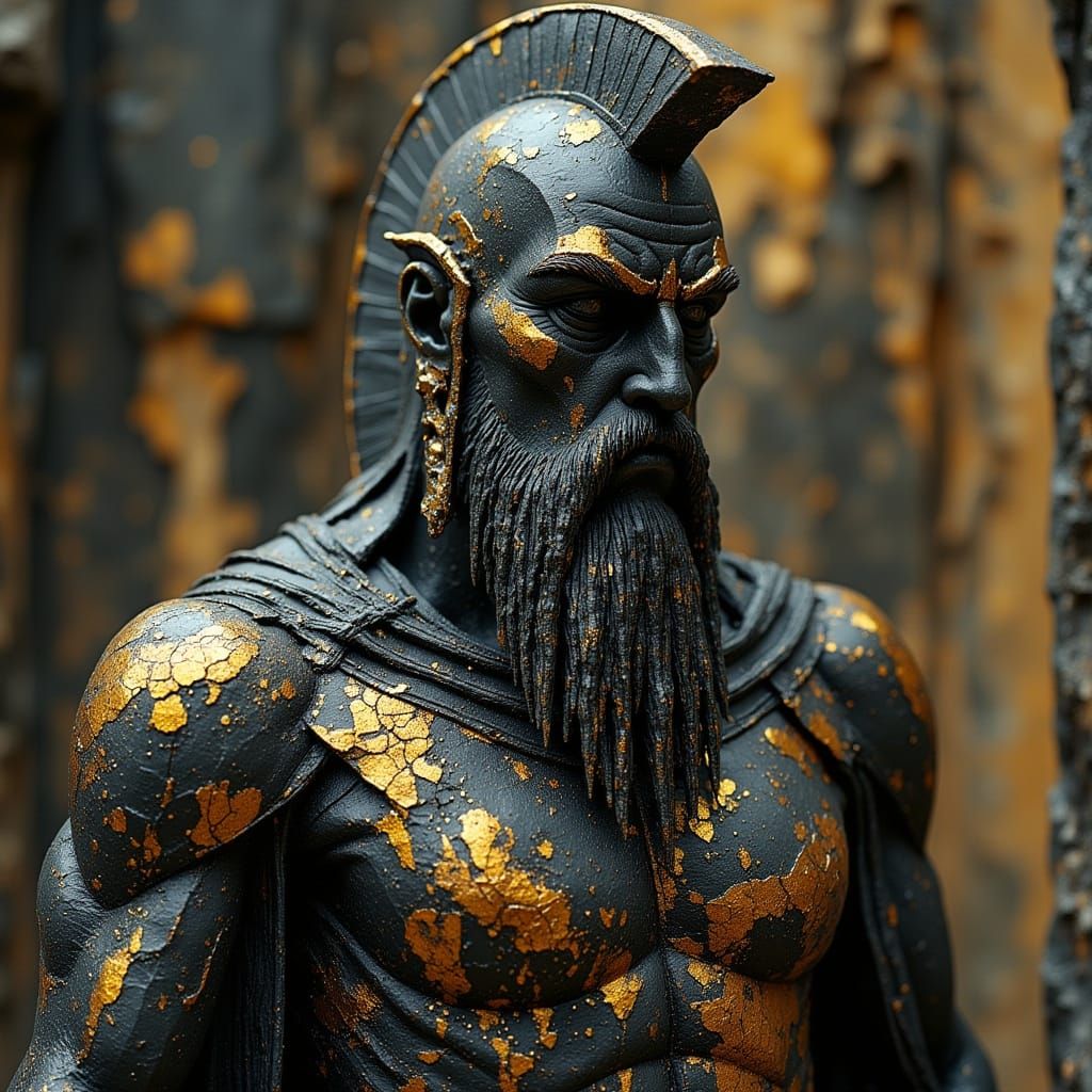 Kintsugi Gladiator Statue in Dramatic Arena