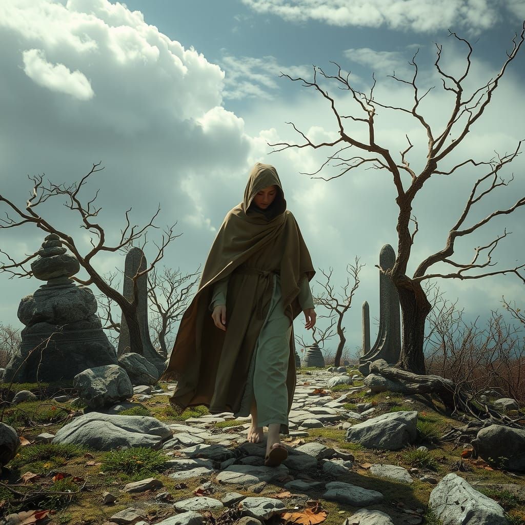 Ethereal Traveller in Andy Goldsworthy Landscape