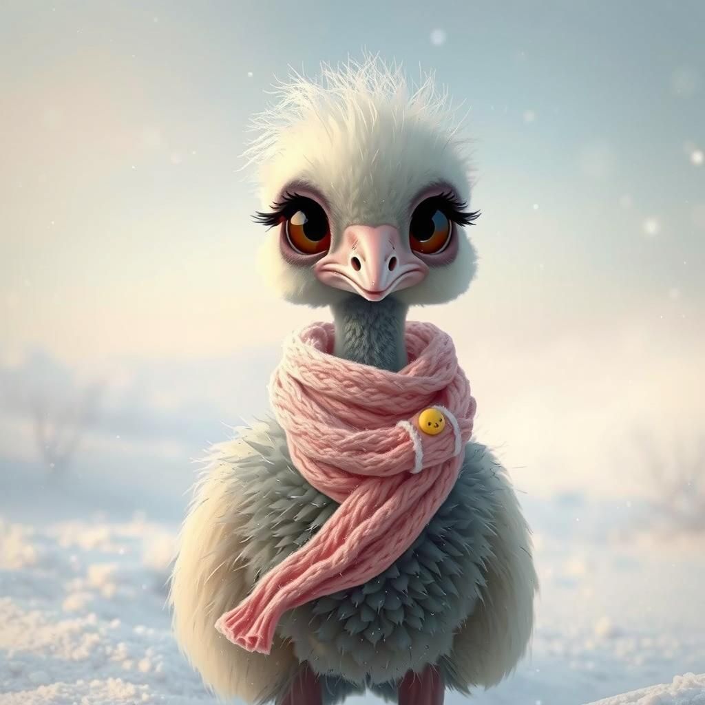 Emu in Snowy Landscape, Pop-Surrealism Style