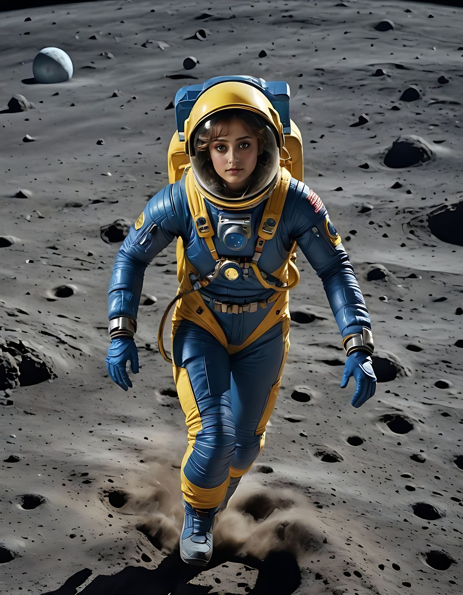 Ella Purnell in Spacesuit on Moon, Photorealistic
