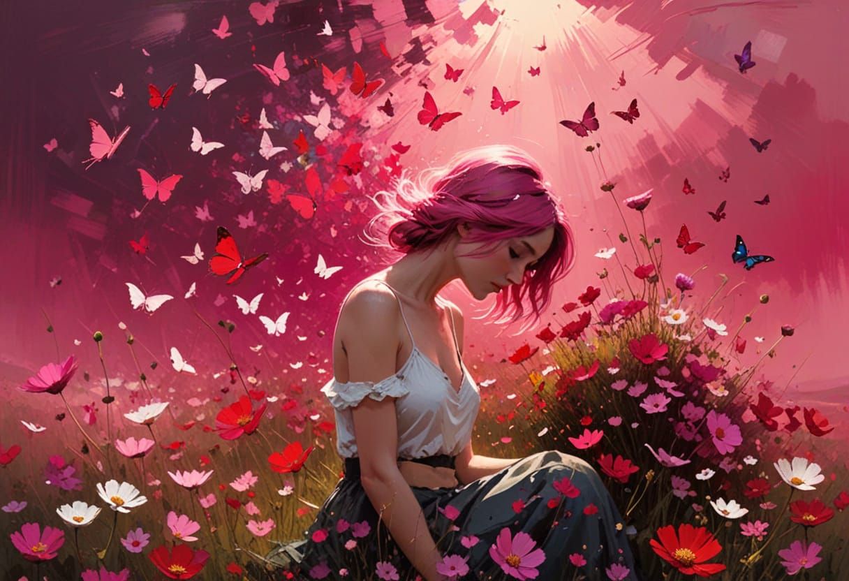 Vibrant Australian Cosmos Blooms in a Sunlit Grunge Meadow