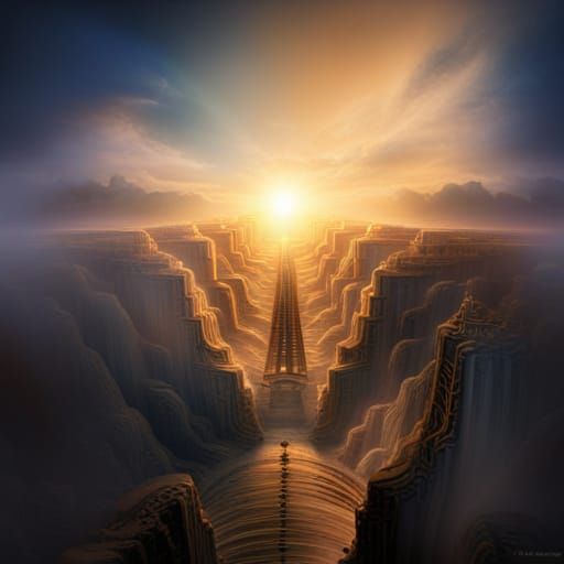 "Temple of Light": Depict a celestial temple nestled amidst the clouds, emanating a radiant glow, with ethereal pillars,...
