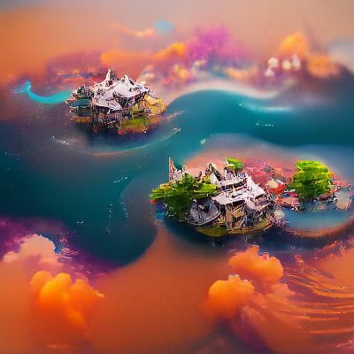 Fantastical Floating Island Town Concept Art