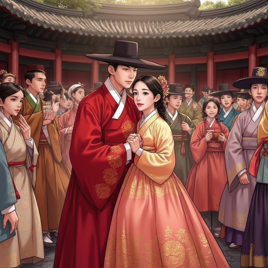 Korean Manhwa Wedding in Palace Courtyard