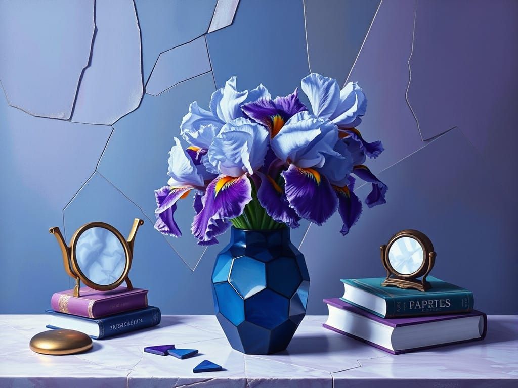 Elegant Still Life in Blue and Purple Hues of Fractals and G...