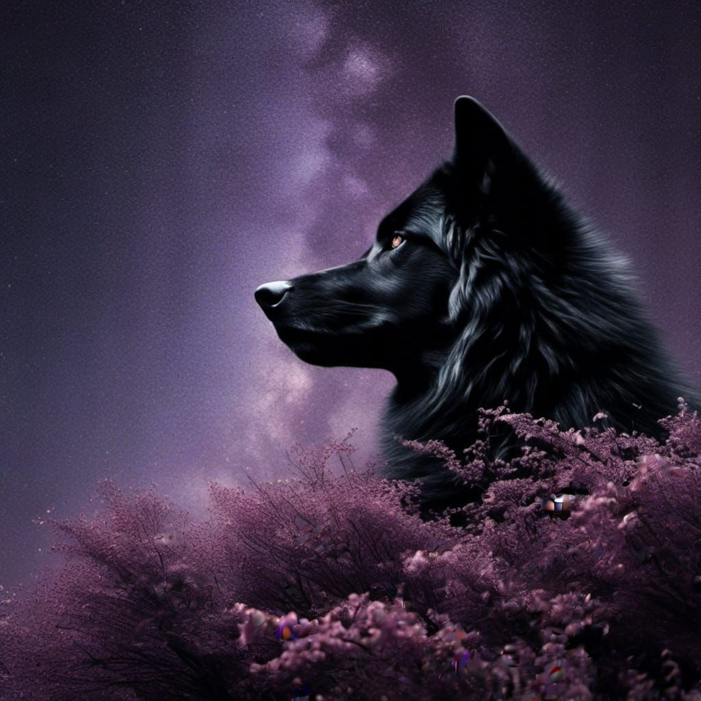 Macro Black Wolf Under Starry Sky
