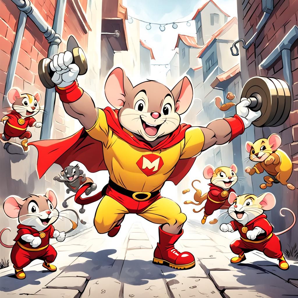 Mighty Mouse Cartoon Protecting Mice from Cats