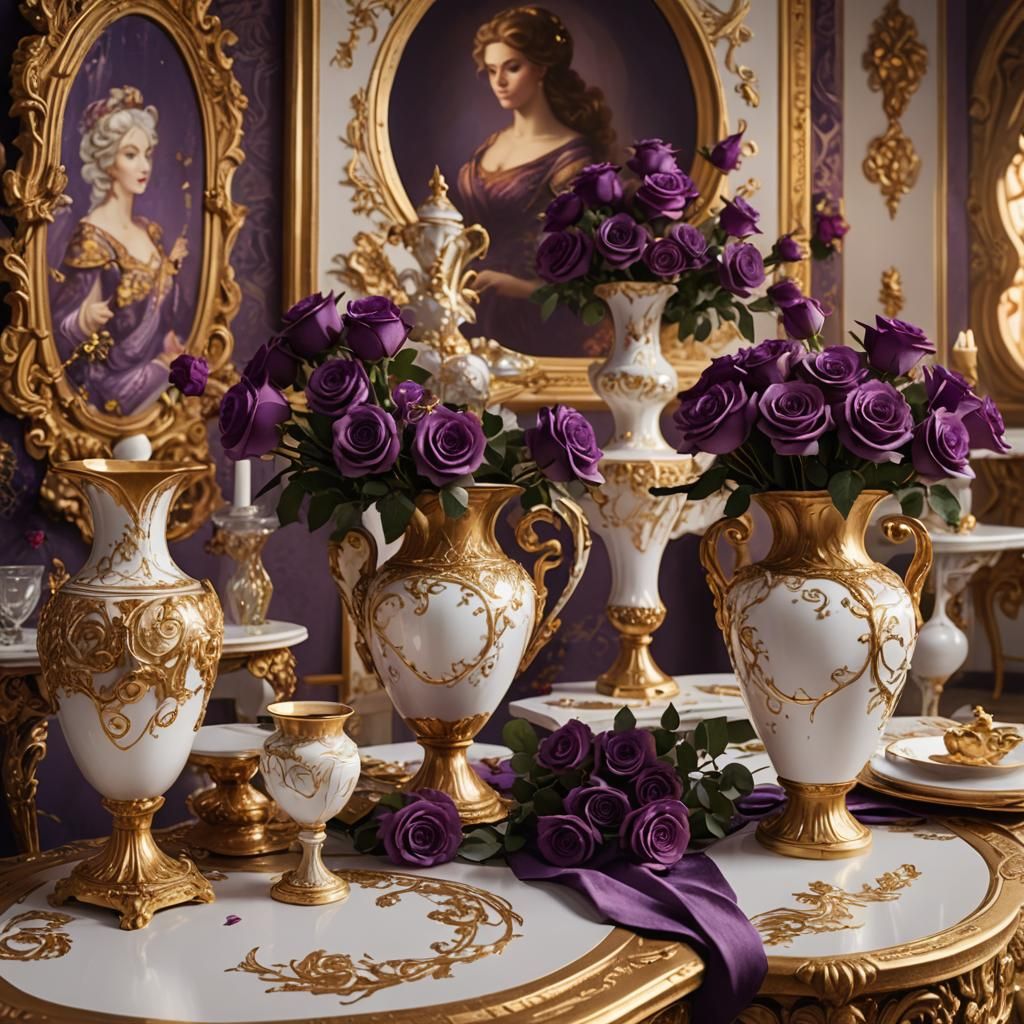 Purple Roses in Vases Fantasy Concept Art
