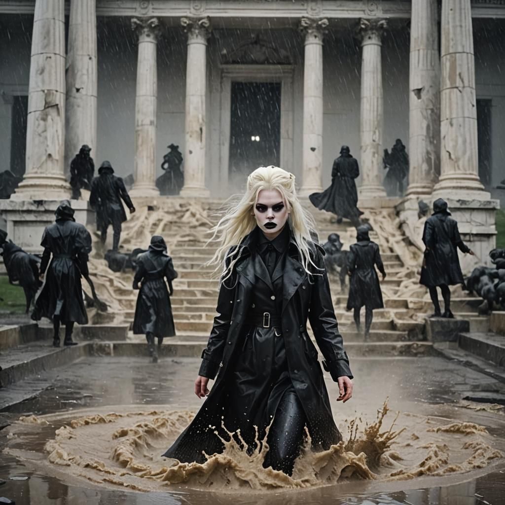 Gothic Model in Thunderstorm, Black and White Photography