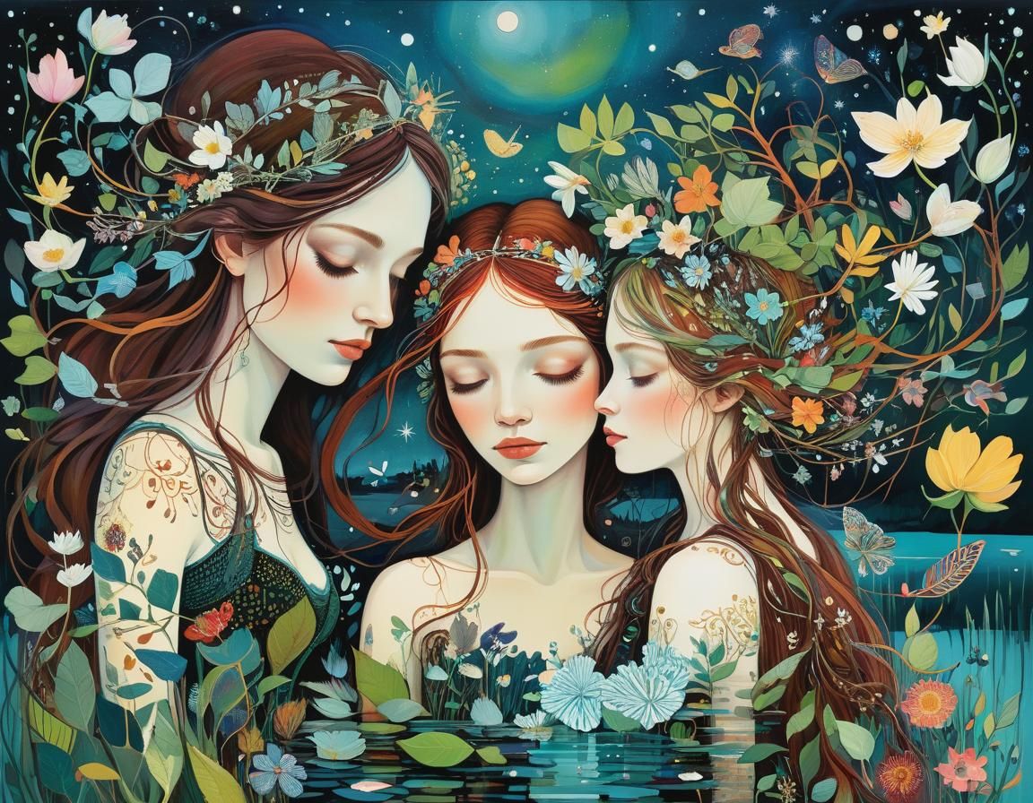 Swedish Lake Midsummer Night, Art Brut Illustration