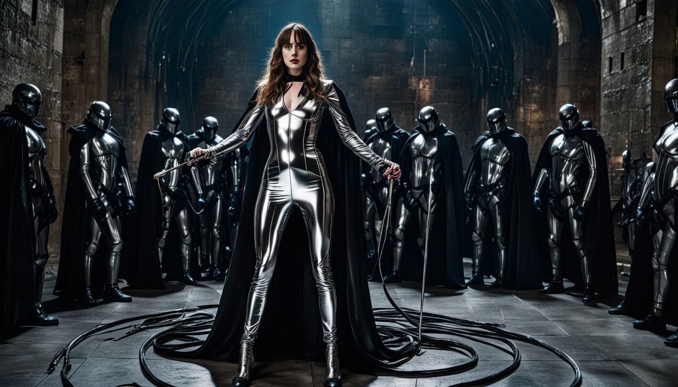 Latex Domme in Dungeon: Reflective Cyberpunk Fashion